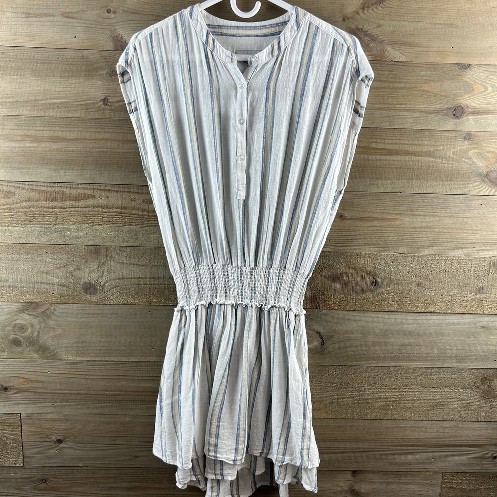 Rails Womens Dress Angelina‎ Ryland Striped Smocked Waist Linen Coastal Medium